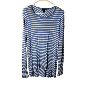 Banana Republic Top Womens Petite Small Striped High Low Hem Casual Blue White